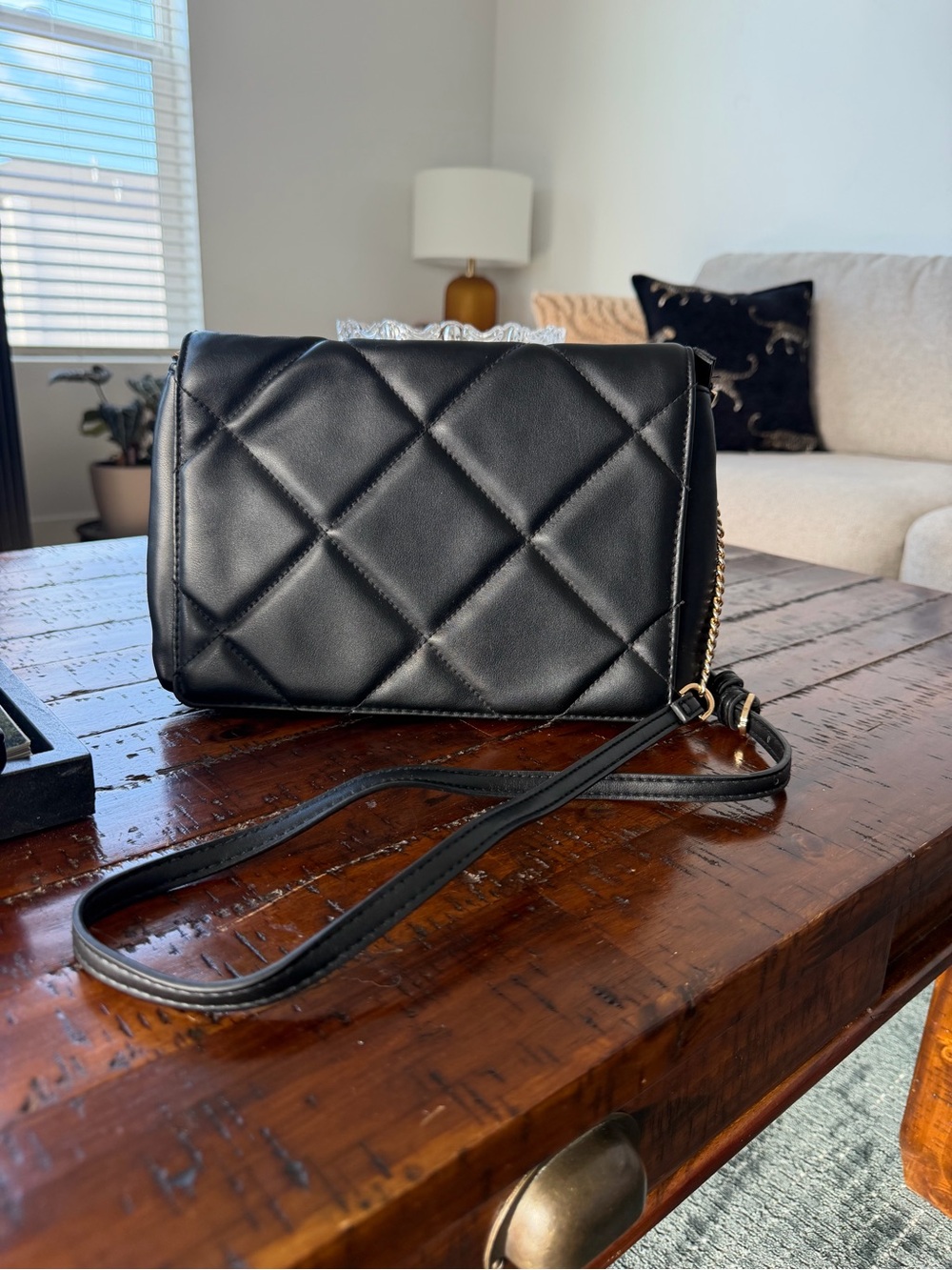 a new day Black Quilted Crossbody Bag with Chain Strap